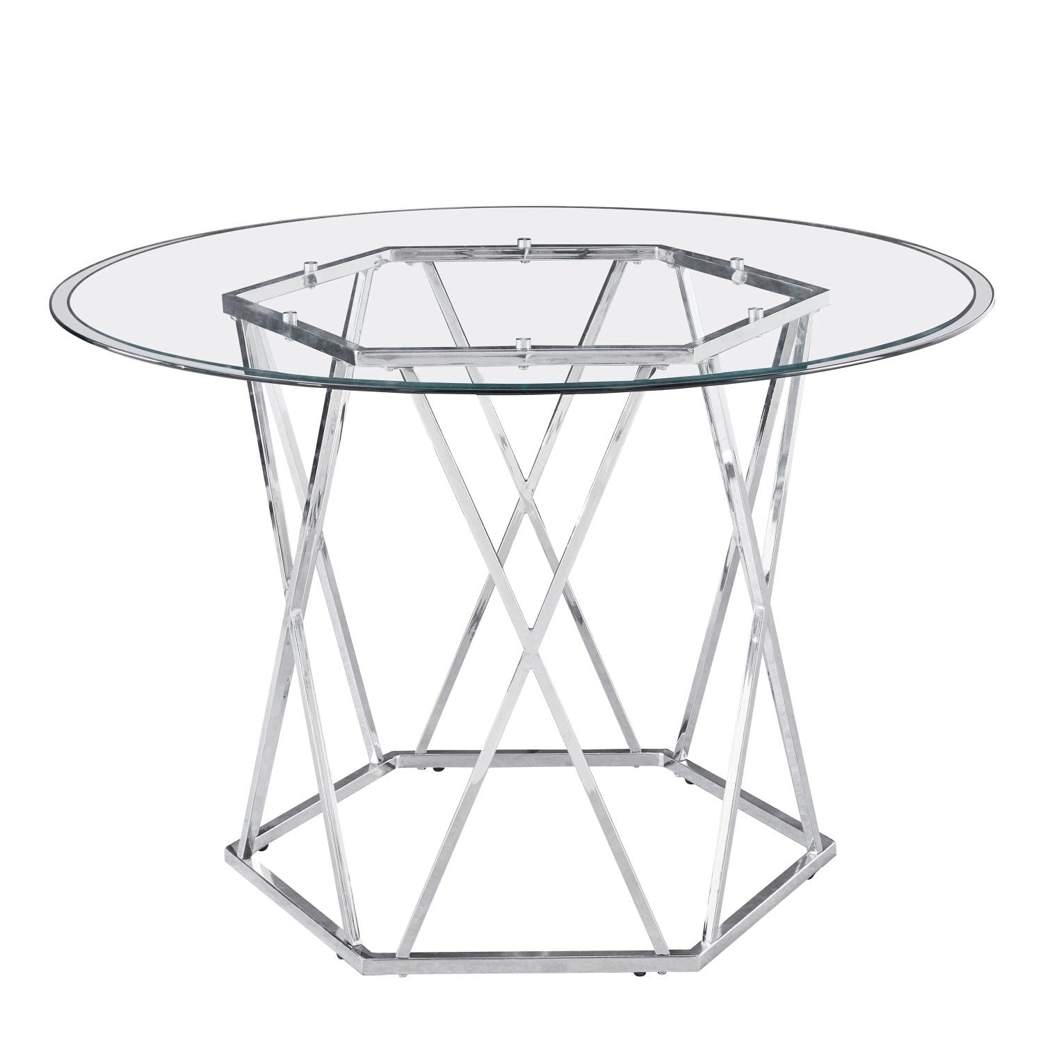 Steve Silver Furniture Escondido 5pc Dining Table Set, Modern Styling, Tempered Glass Table Top with 4 White Pleated Upholstered Chairs, 48" L x 48" W x 30" H, Clear, White