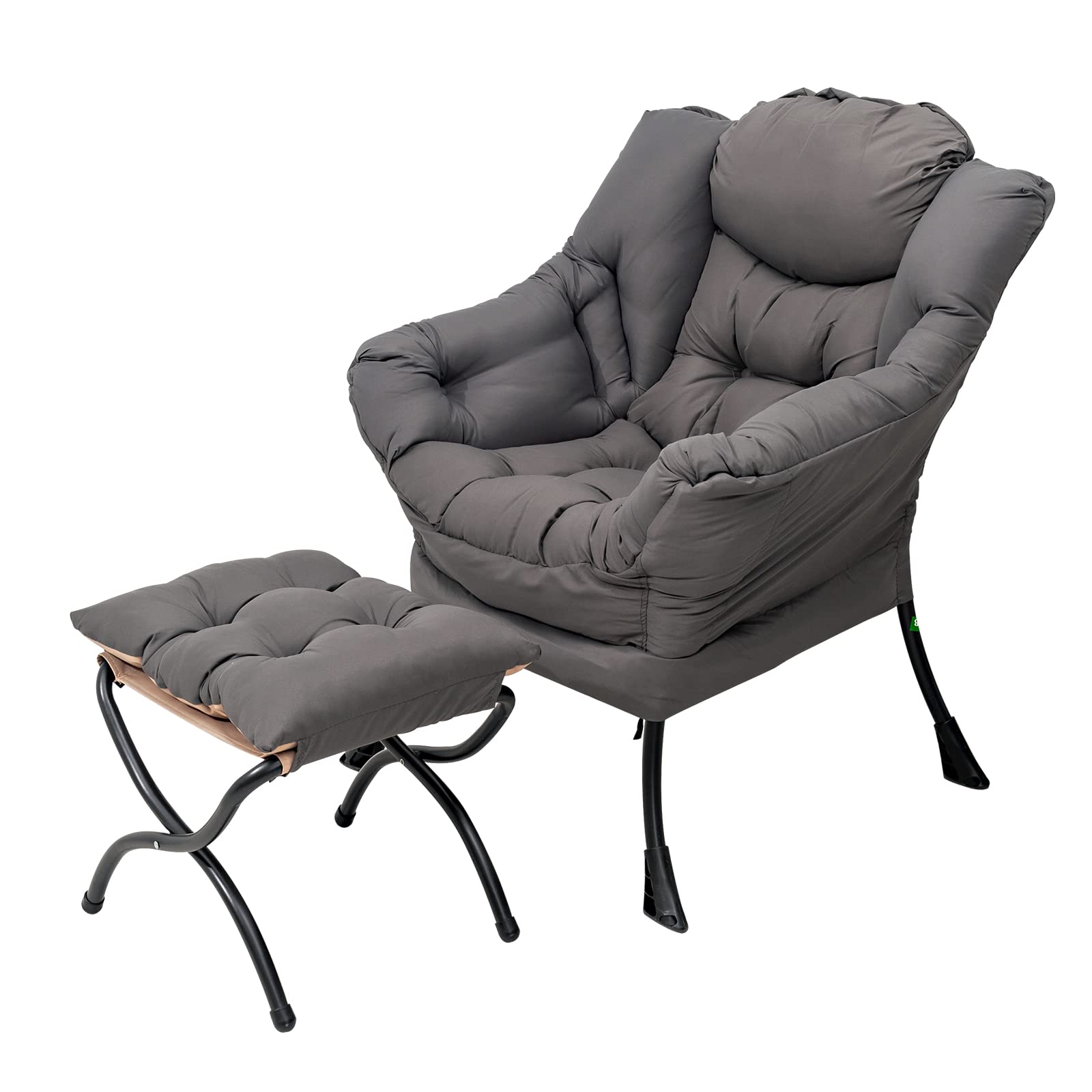 Welnow Lazy Chair with Ottoman, Modern Lounge Accent Chair with Armrests and a Side Pocket, Leisure Upholstered Sofa Chair Readi