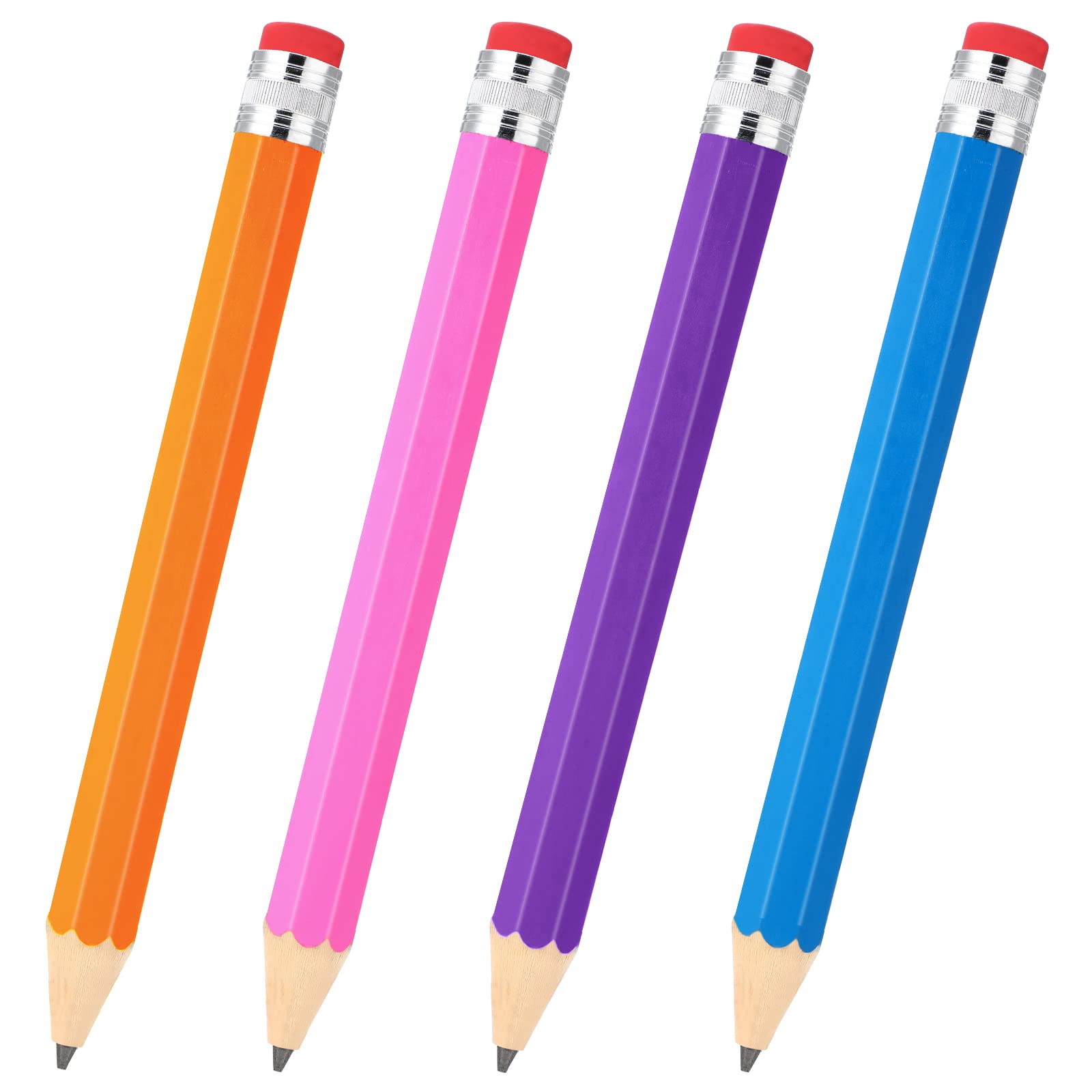 Gersoniel 4 Pieces Wooden Jumbo Pencils Big Novelty Pencil With Cap And Eraser Wood Giant Pencil Large Adorable Diy Woodworking