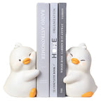 JARPSIRY Cute Hug Ducks Decorative Bookends, Unique Book Ends to Hold Books Creative Resin Book Holder Stopper for Home Office D