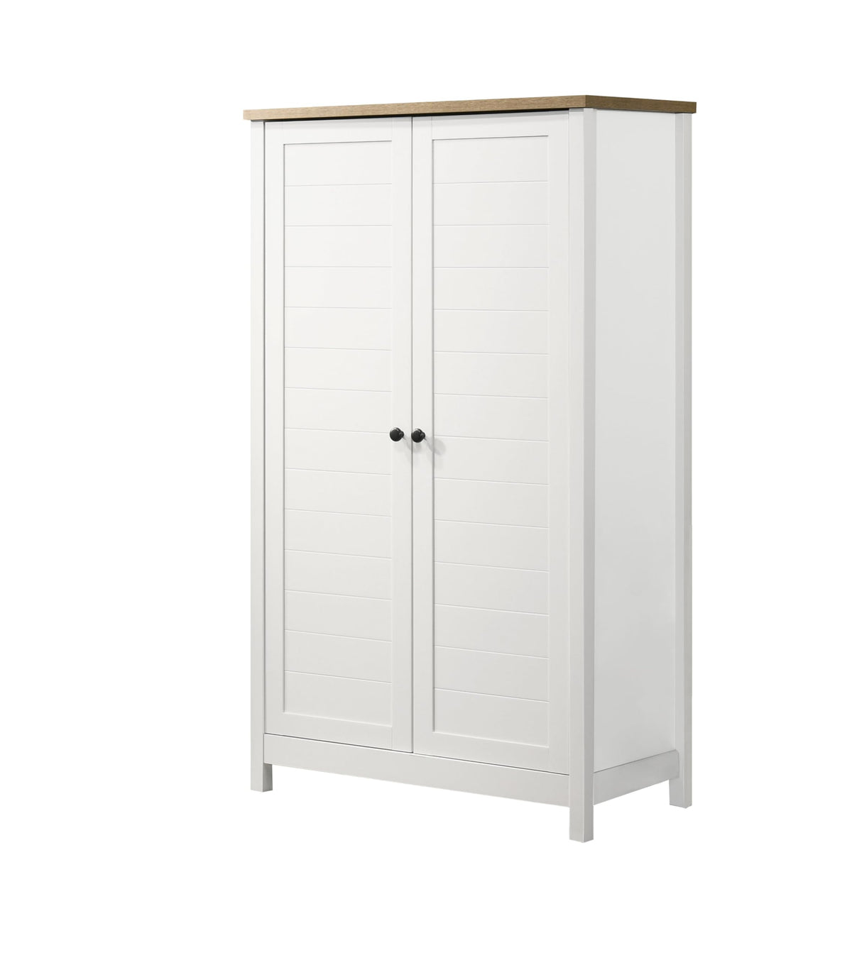 LILOLA LIVING Claire White Storage Cabinet with Oak Accent Finish and Framed Slatted Panel Design