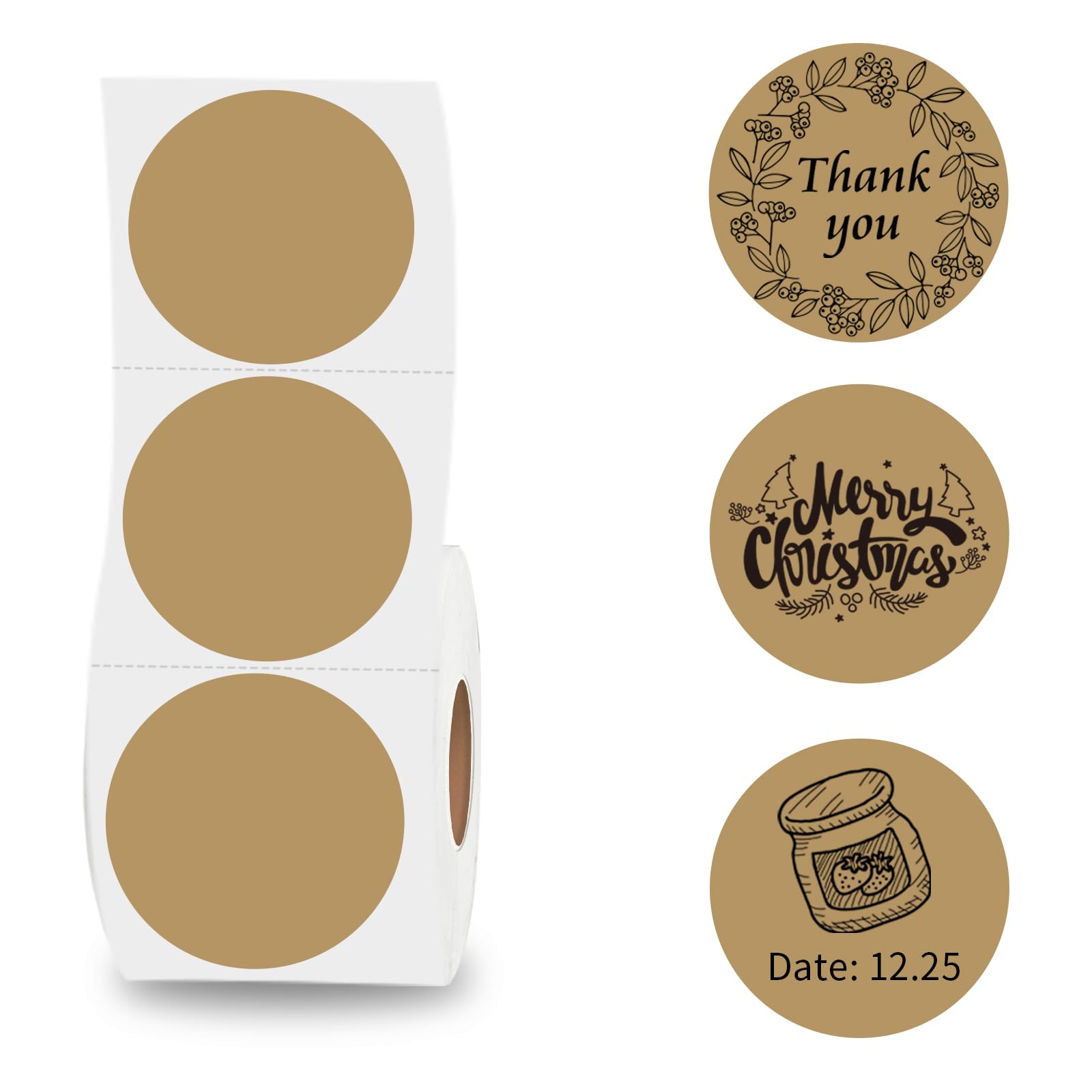 Thermal Labels,2 Inch Brown Round Thermal Printer Stickers,Self-Adhesive Round Direct Thermal Labels,Thermal Stickers For Diy Lo