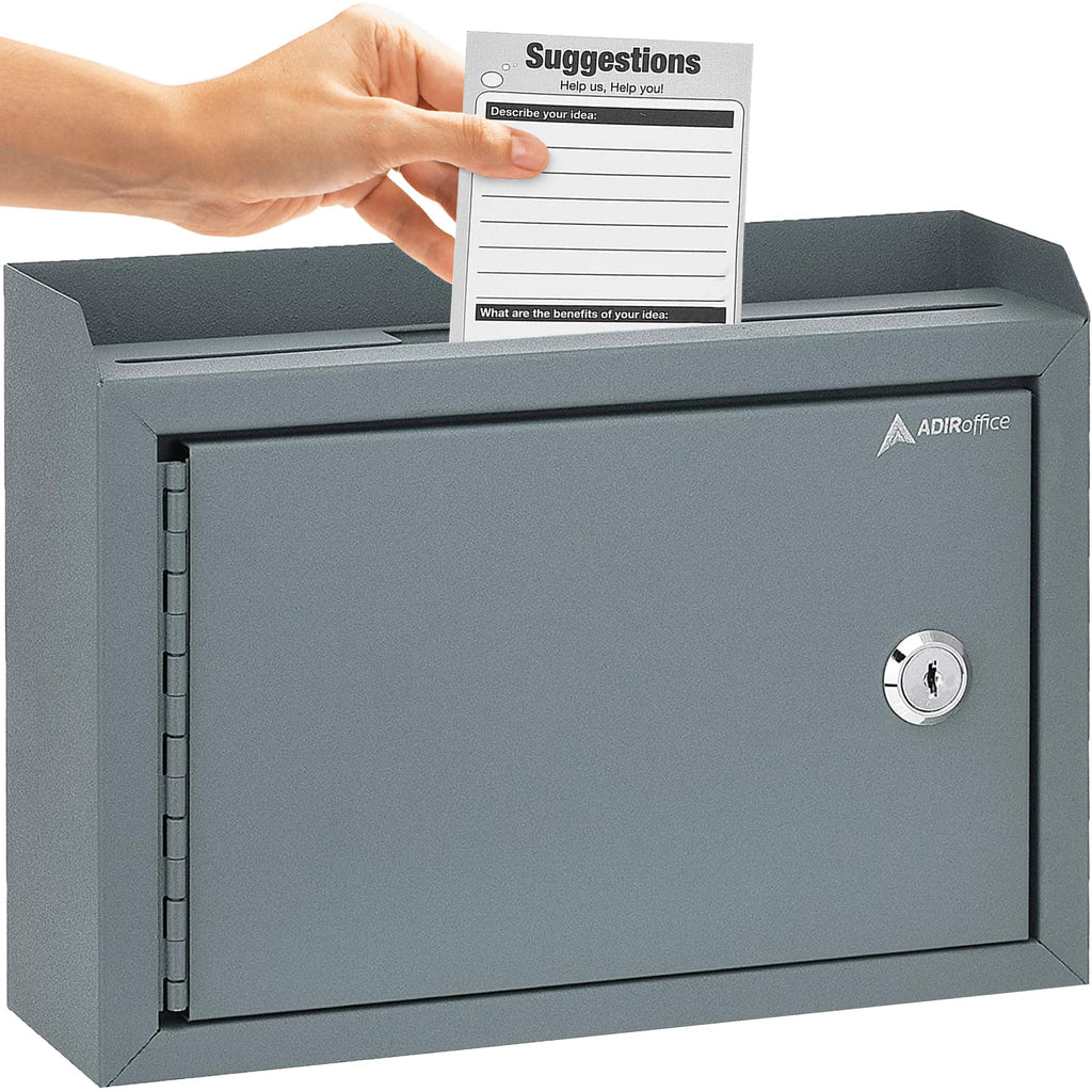 Adircorp. Wall Mountable Steel Suggestion Box With Lock - Donation Box - Collection Box - Ballot Box - Key Drop Box - 9.75X7X3 -
