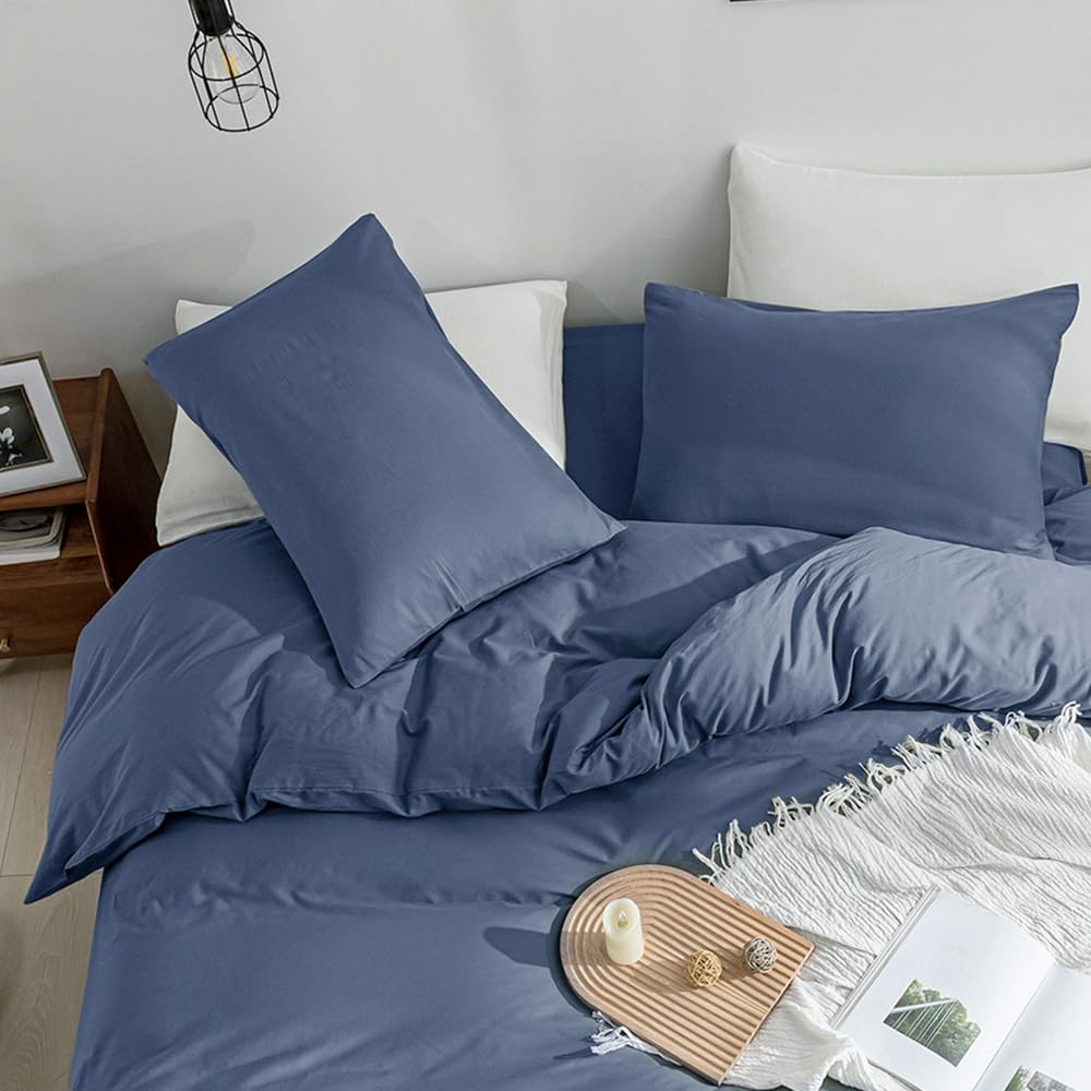 Jellymoni Bedding Duvet Cover Queen Size - 100% Washed Cotton Linen Like Textured Comforter Cover, 3 Pieces Breathable Soft Bedd