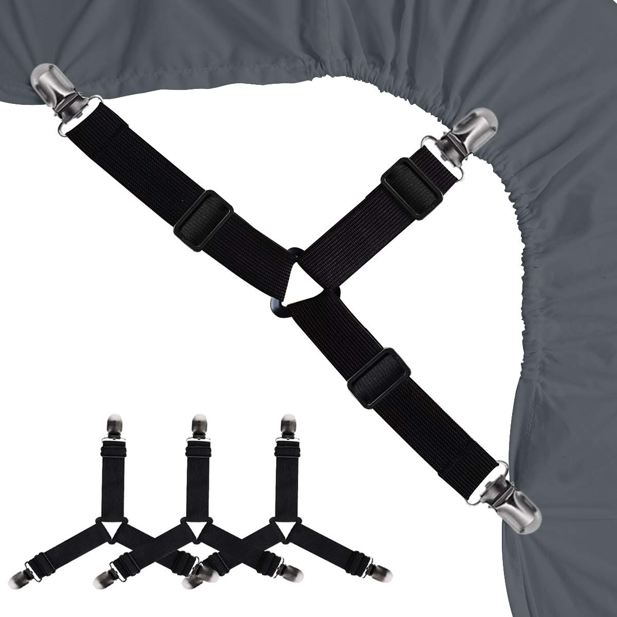 Siaomo Bed Sheet Holders Straps Fasteners - 4 Pcs Triangle Sheet Fasteners Fitted Sheet Corner Holder Elastic Adjustable Band Sh