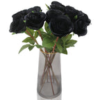Hananona Black Artificial Roses for Flower Arrangement, 12 Pcs Silk Black Roses Bouquet for Halloween Home Decoration, Faux Blac