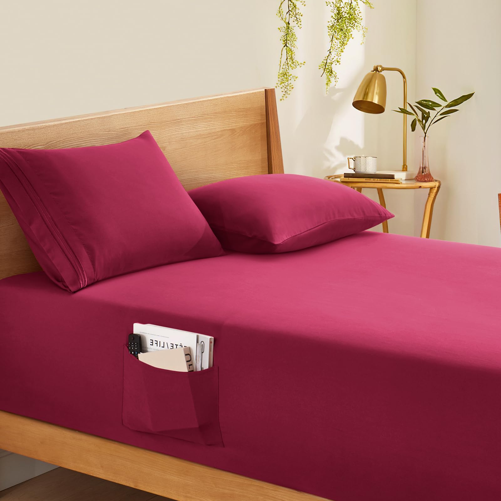 Horbaunal Extra Deep Pocket King Fitted Sheet Only - Fits Up To 24 Inch Mattress - Luxury 1800 Thread Count - Microfiber Burgund