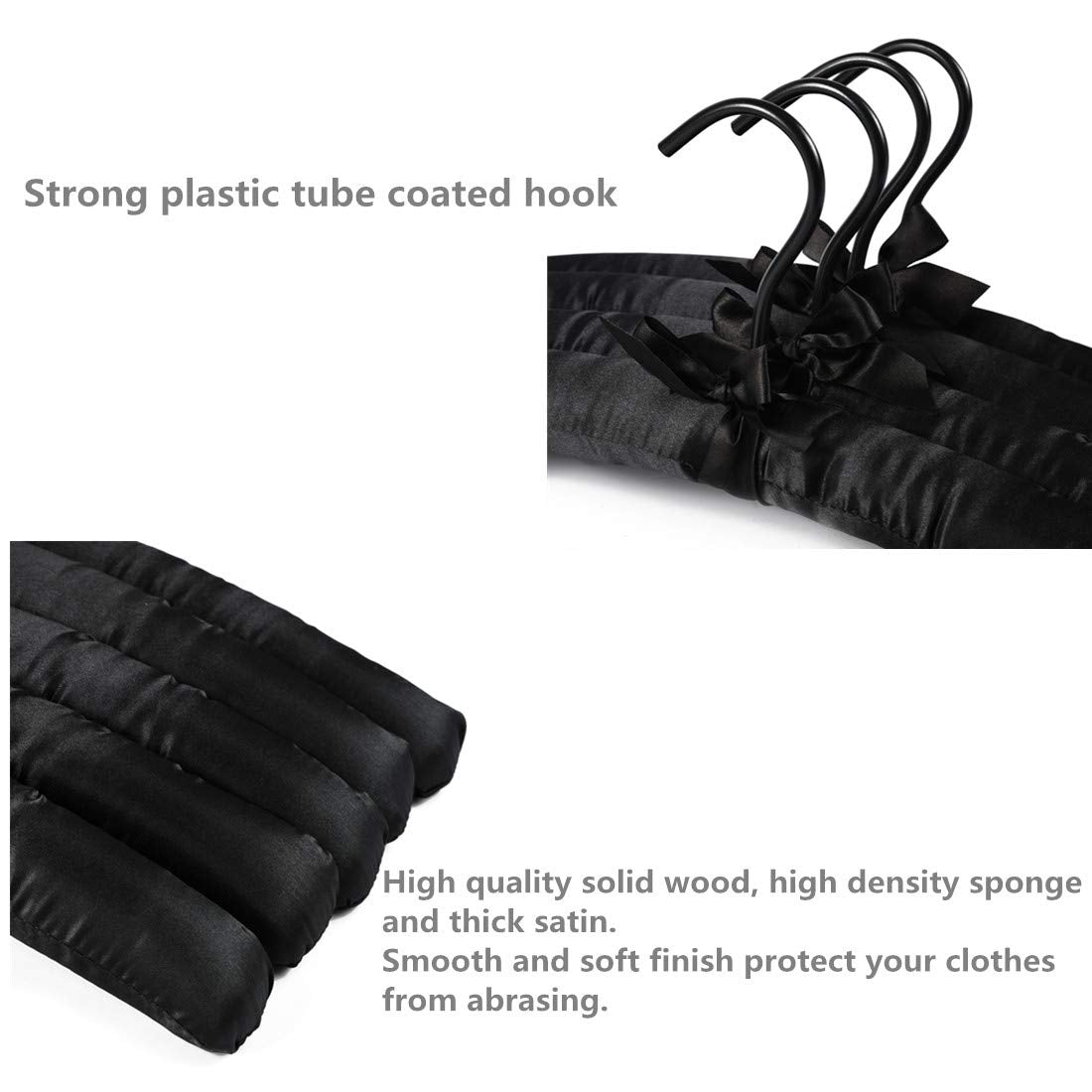 Better To U Black Satin Padded Sweater Hangers 5 Pack, Blouse Hanger With Thick & Soft Foam For Bridal Wedding Dress Lingerie, S