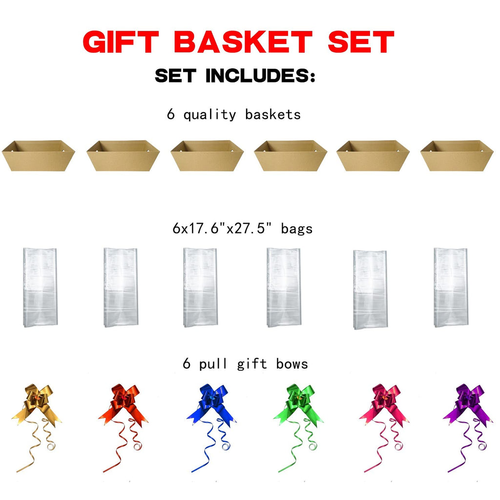Baskets For Gifts Empty, 6 Pcs Sturdy Diy Bulk Gift Basket Kraft Market Tray Cardboard Basket With Handles, Gift Basket Kit Supp