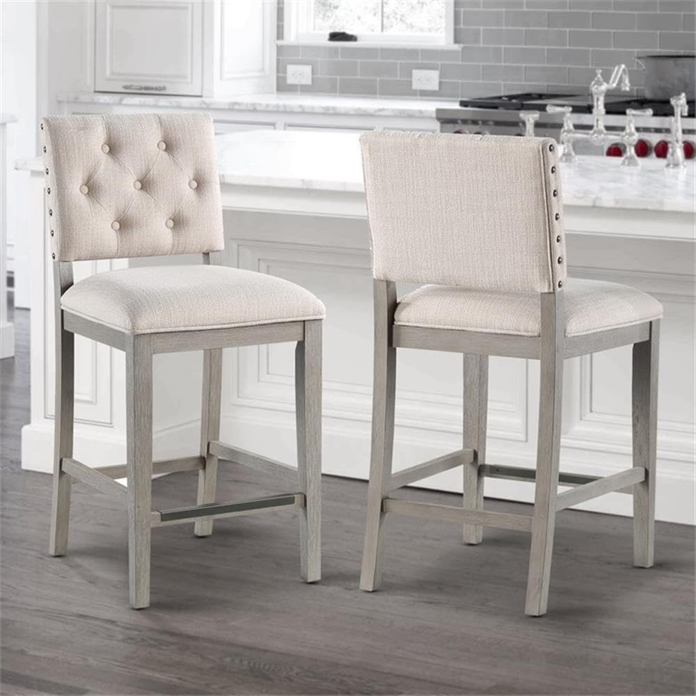 American Woodcrafters Ellesse Cream Polyster Fabric Solid Wood Counter Stool