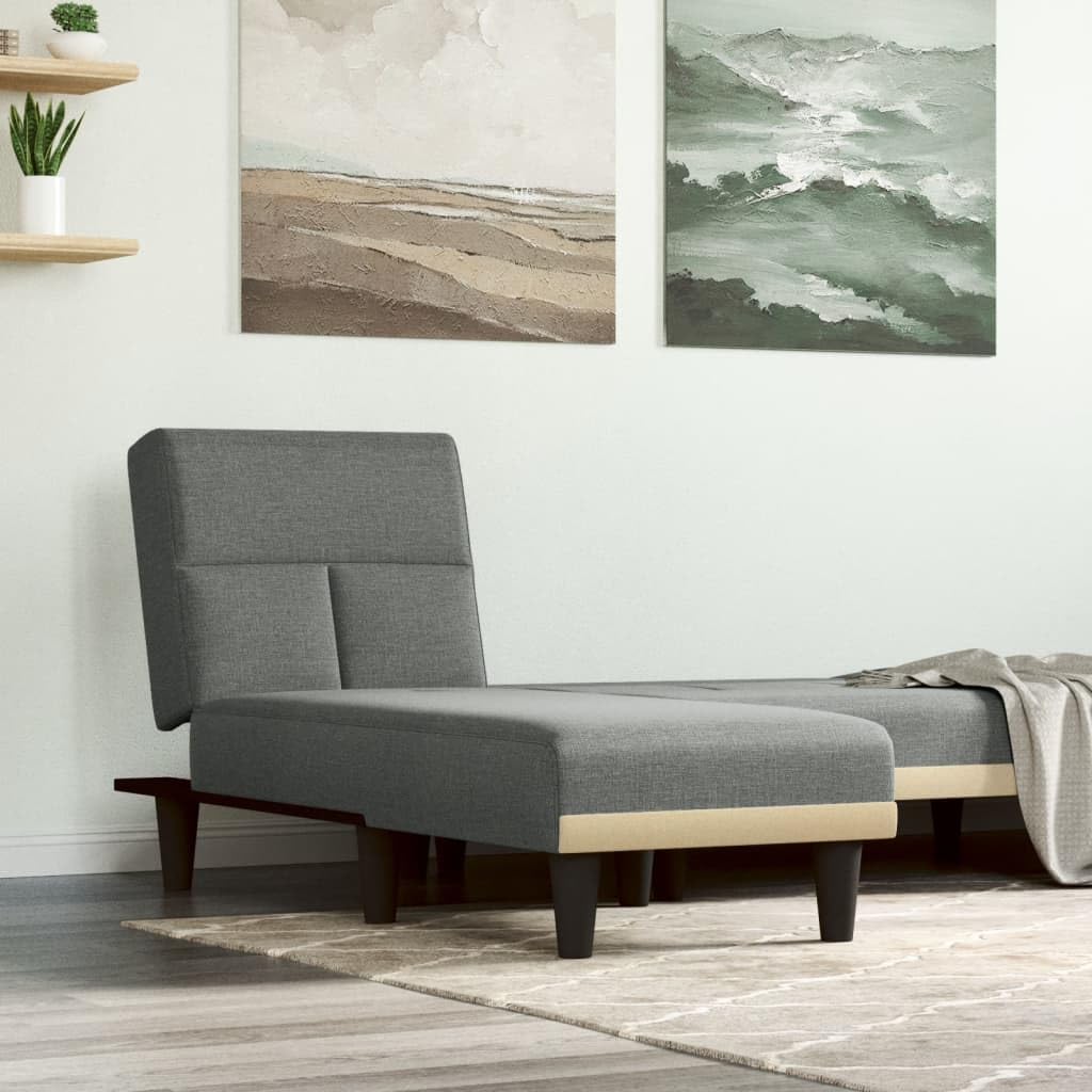 vidaXL Modern Reclining Chaise Longue in Dark Gray – Fabric Upholstery with Sturdy Plywood Frame for Living Room/Bedroom, Adjustable Positions, Comfortable Foam-Fill Bed