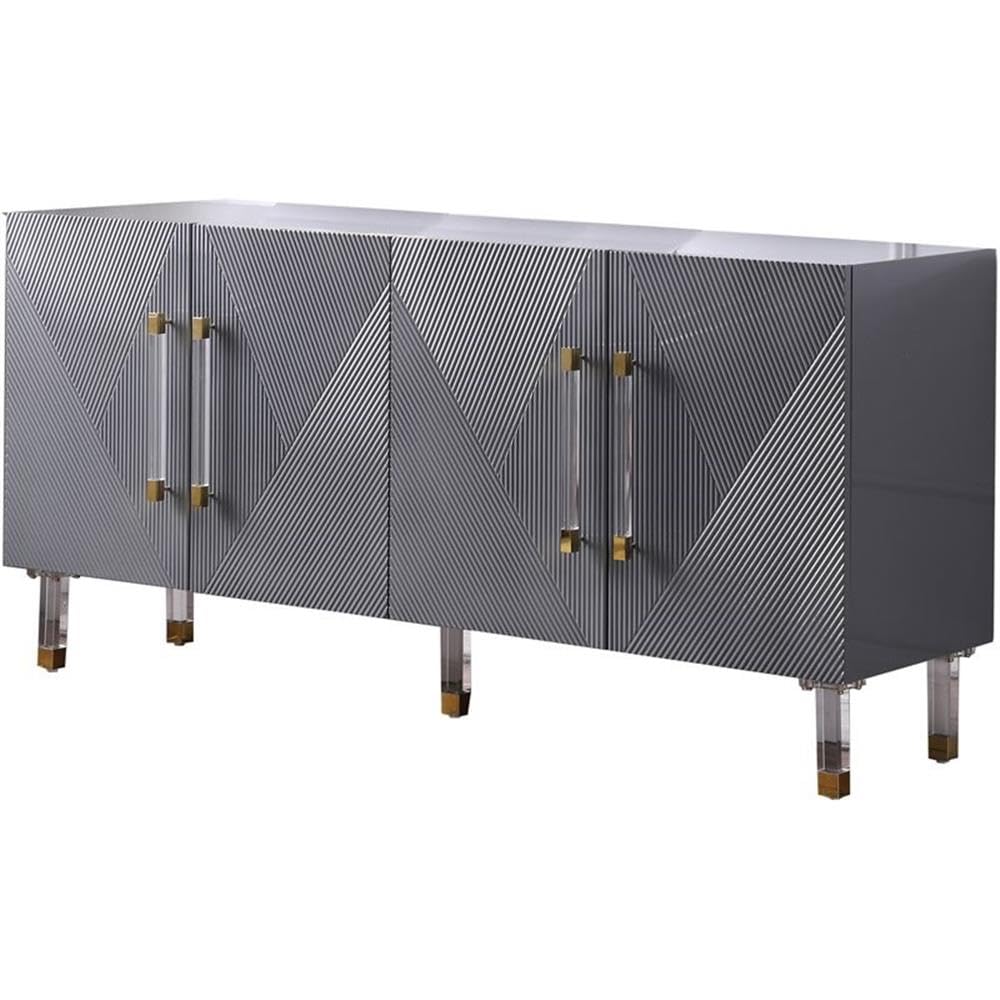 Best Master Furniture Tyrell High Gloss Lacquer Sideboard/Buffet With Gold Accents, Grey