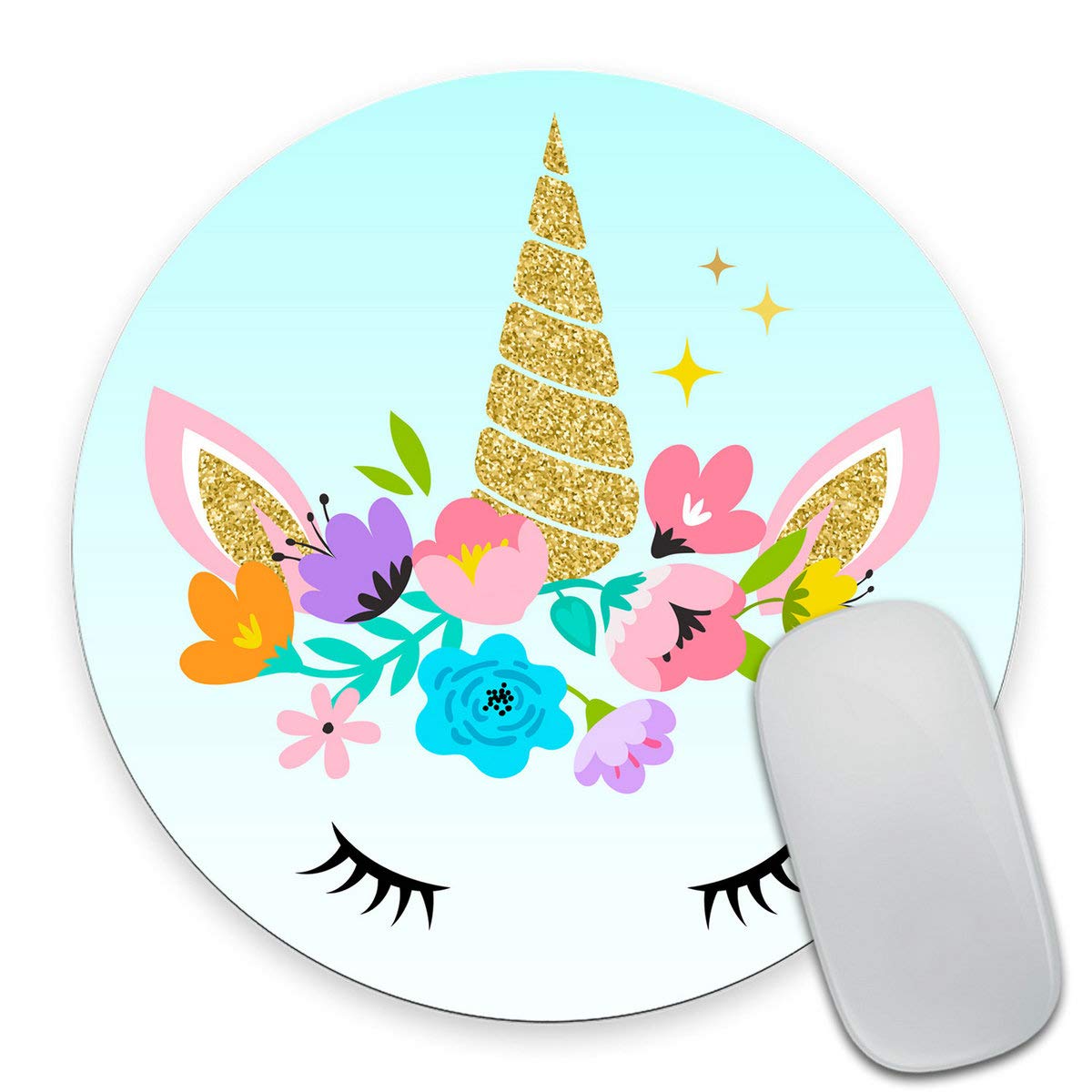 Smooffly Cute Unicorn Round Mouse Pad, Office Presents, Teacher Presents, Promotional Items, Unicorn Face Mouse Pad