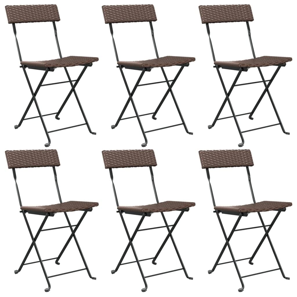 vidaXL Folding Bistro Chairs - Durable Poly Rattan Garden Chairs in Brown - Set of 6 - Weather-Resistant and Foldable, with Stable Steel Frame