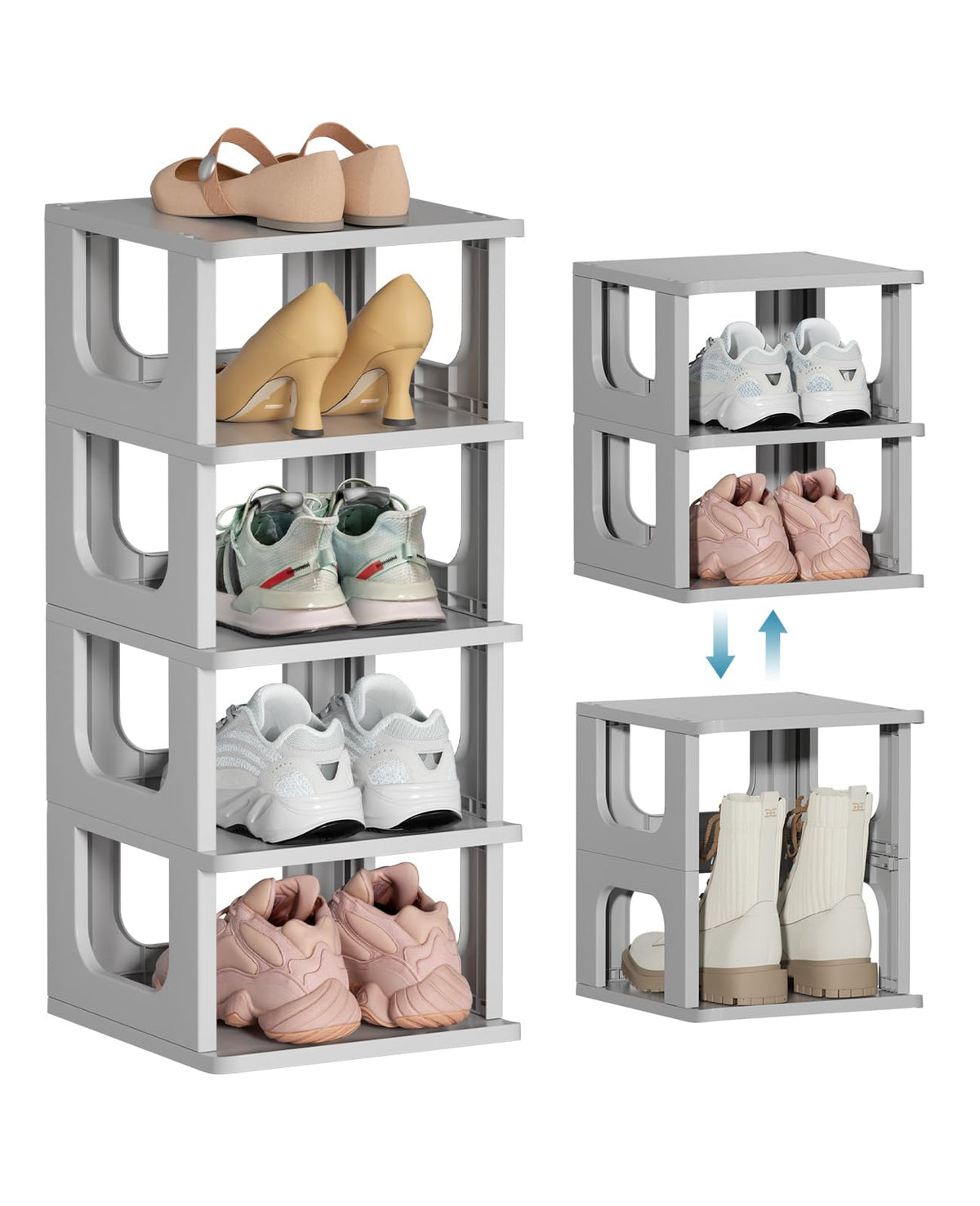Haixin 5-Tier Shoe Rack - Durable Space Saving Shoe Storage Stand For Closet, Entryway, Hallway, Dorm, Bathroom - Grey