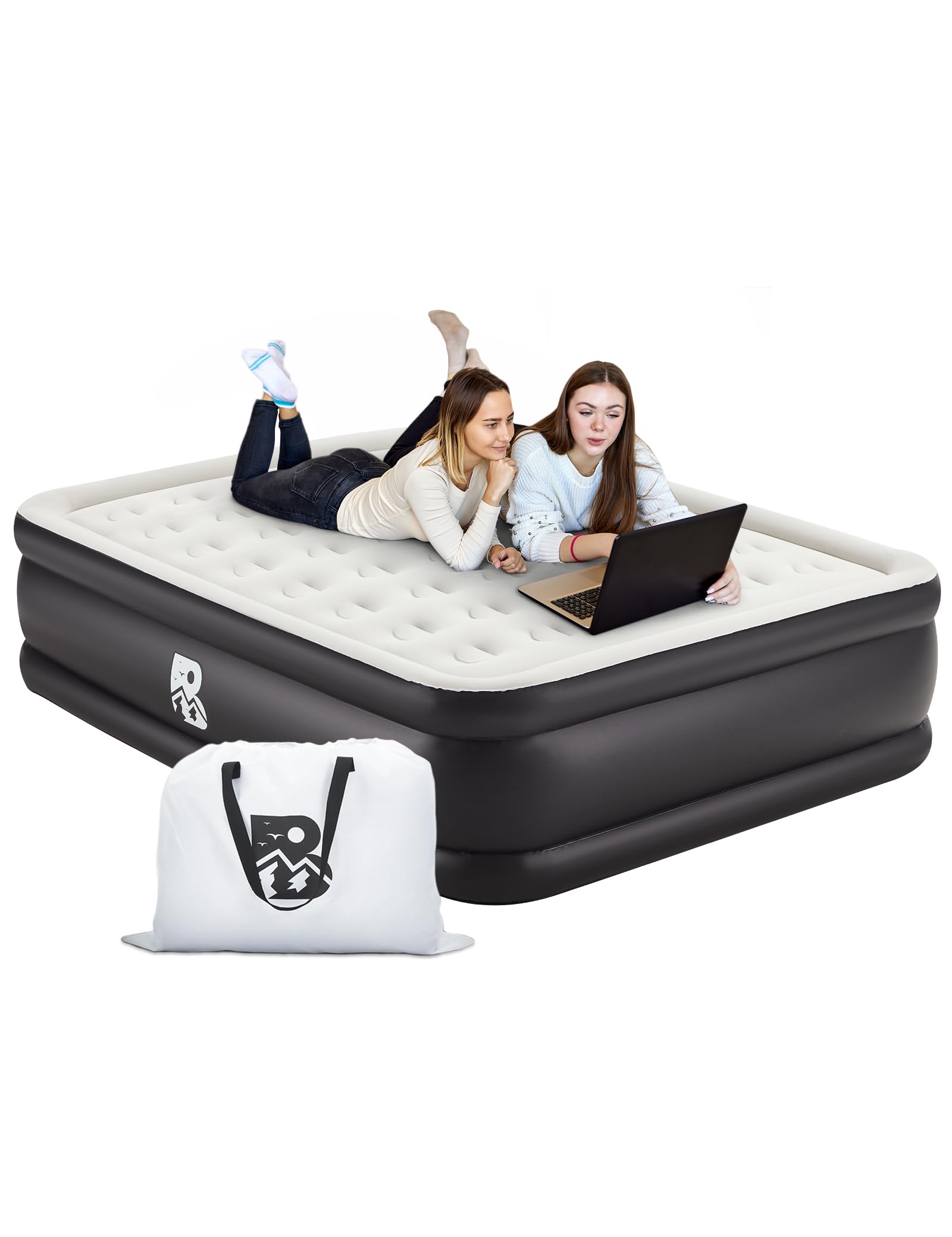 Full Size Air Mattress with Built-in Pump 18 Raised - 2-Min Set Up, No Odd Smell, 600 lb Support, Foldable Air Bed with Storage 