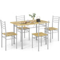 TANGZON Dining Table and 4 Chairs, 5 Pieces Wooden Kitchen Table and Chairs Set 4 with High Backrest, Metal Frame Space Saving D