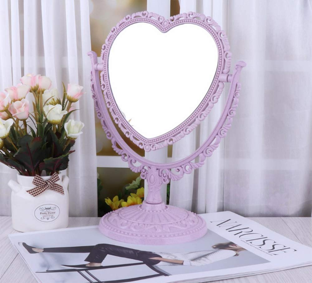 Akoak 1 Pack Simple And Lovely Heart-Shaped Cosmetic Mirror Plastic Double-Sided Rotatable Dresser Mirror Lightweight Mirror Bat