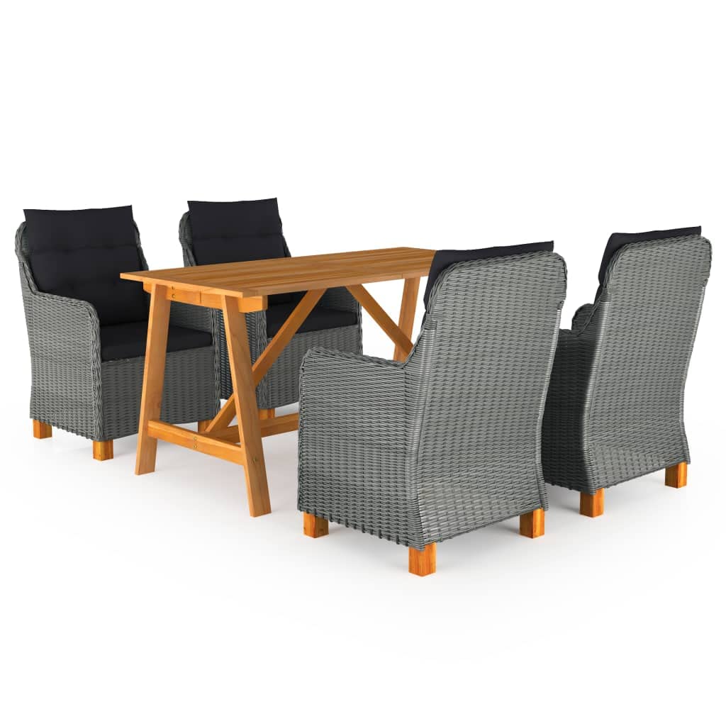 vidaXL Patio Dining Set 5 Piece, Outdoor Dining Table Set with Wood Tabletop, Rattan Chairs with Cushions, Conversation Set, Farmhouse Modern, Light Gray