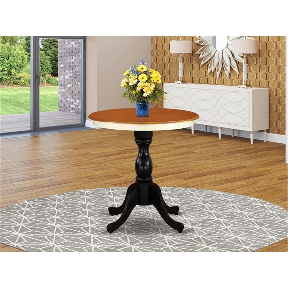 East West Furniture Est-Wbl-Tp Eden Modern Kitchen Table - A Round Dining Table Top With Pedestal Base, 30X30 Inch, Multi-Color