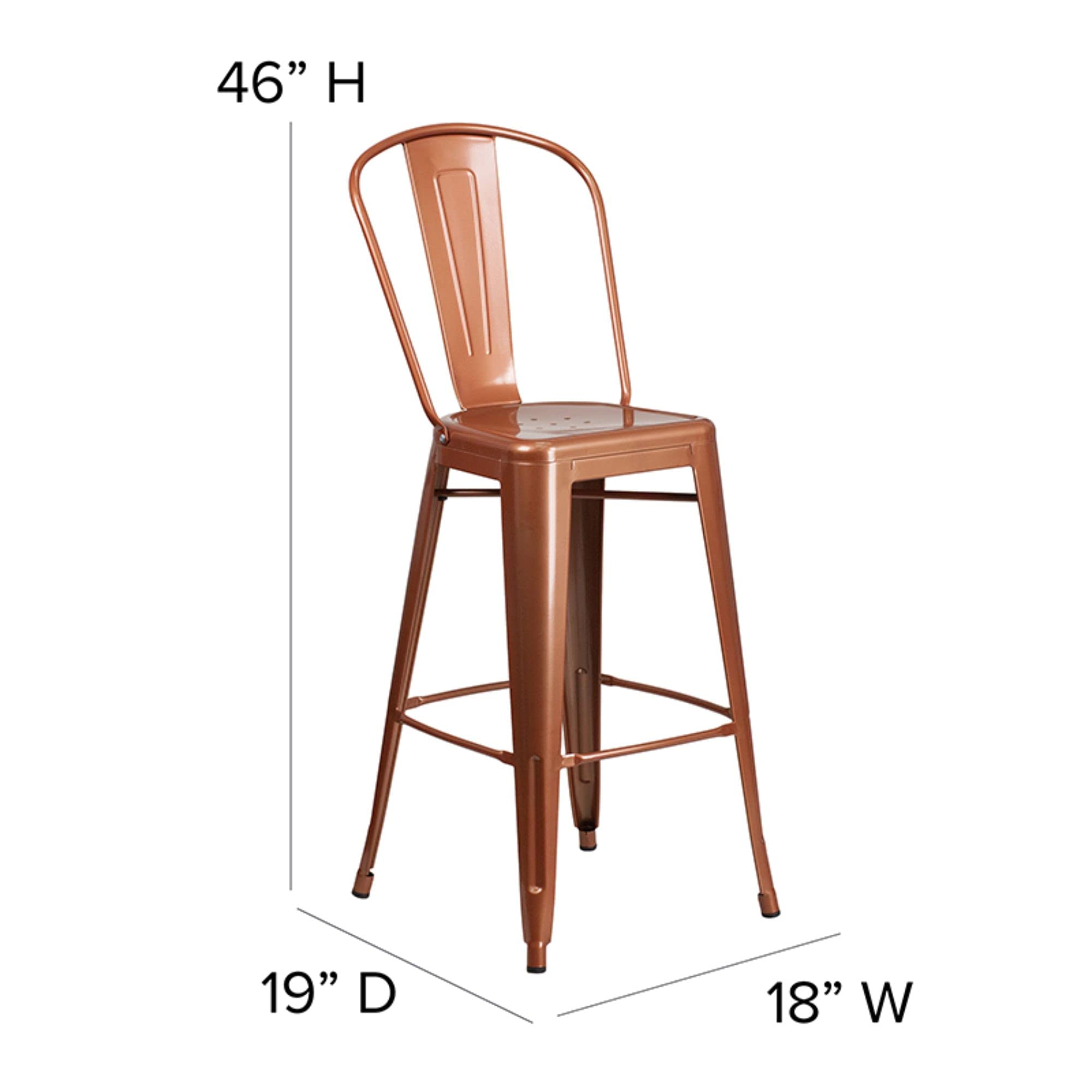 Flash Furniture Commercial Grade 30&quot; High Copper Metal Indoor-Outdoor Barstool With Back