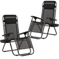 FDW Zero Gravity Chairs Set of 2 Black Lounge Patio Chairs Outdoor Yard Beach with Cup Holders, Black