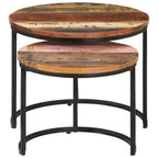 vidaXL Solid Reclaimed Wood Nesting Tables ?Handmade Round End Tables in Mixed Color Finish ?Unique, Space-Saving, and Versatile Furniture Pieces