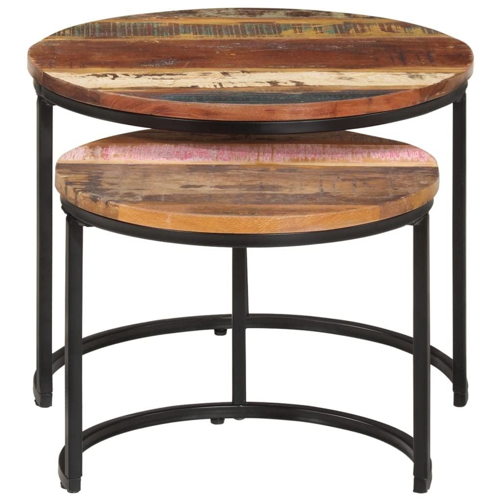 vidaXL Solid Reclaimed Wood Nesting Tables ?Handmade Round End Tables in Mixed Color Finish ?Unique, Space-Saving, and Versatile Furniture Pieces
