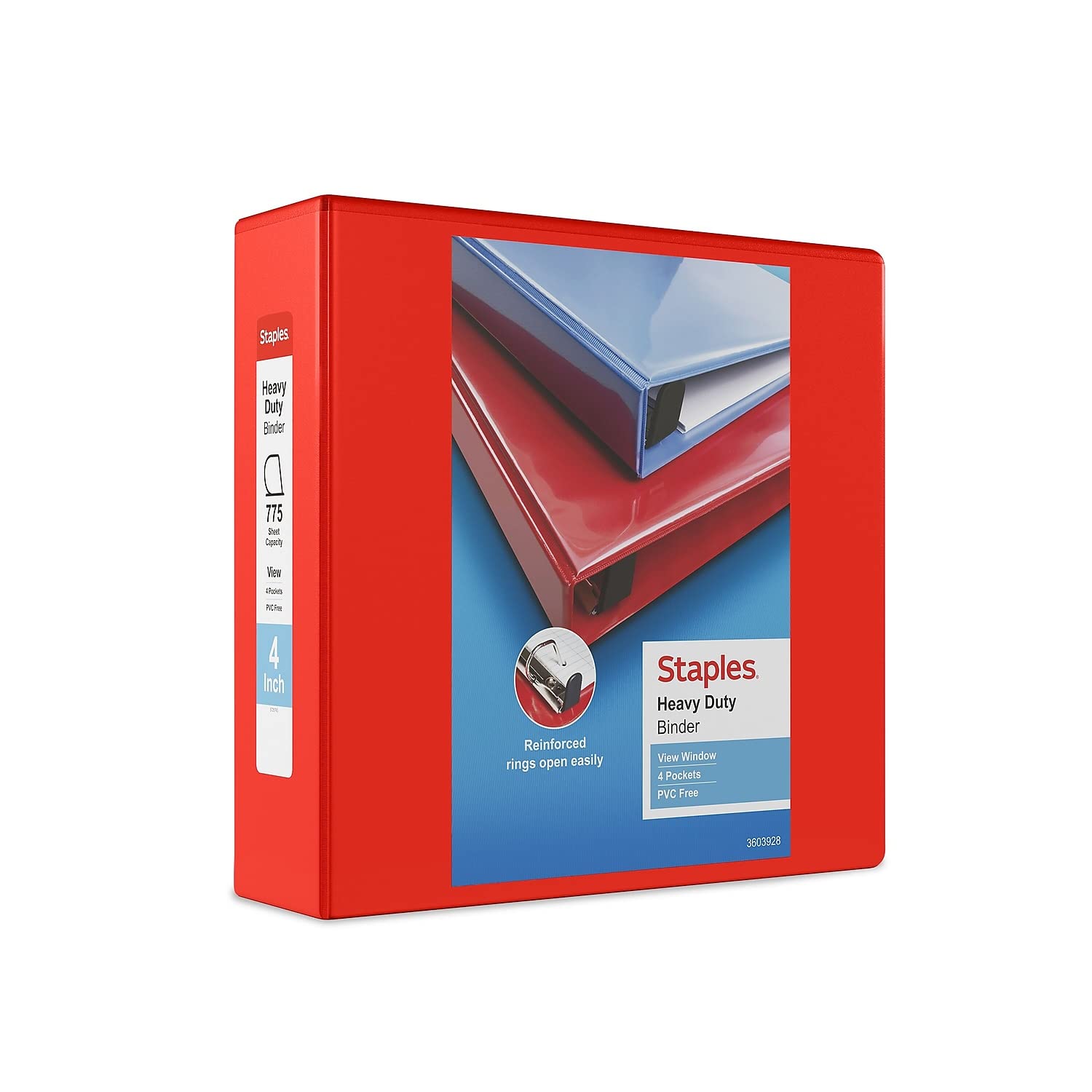 Staples Heavy-Duty 4-Inch D 3-Ring View Binder, Red (24698-Us)