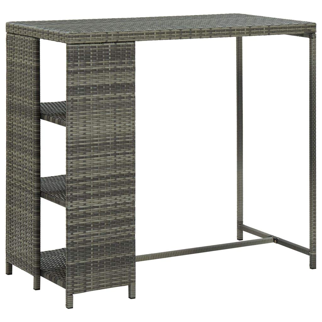 vidaXL Modern Gray Poly Rattan Bar Table with Side Storage Rack and Steel Frame - Lightweight, Assembled & Durable - Ideal for Home, Bar, Pub, Restaurant