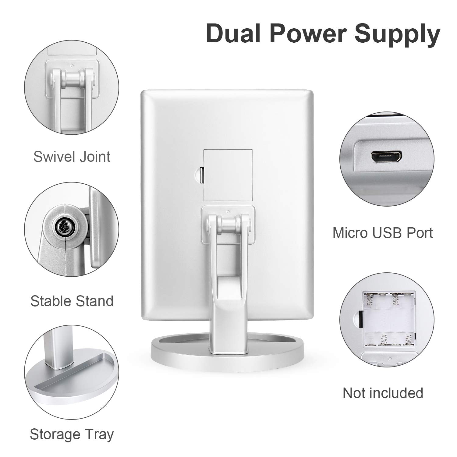 Deweisn Tri-Fold Lighted Vanity Tabletop Mount Mirror With 21 Led Lights, Touch Screen And 3X/2X/1X Magnification, Two Power Sup