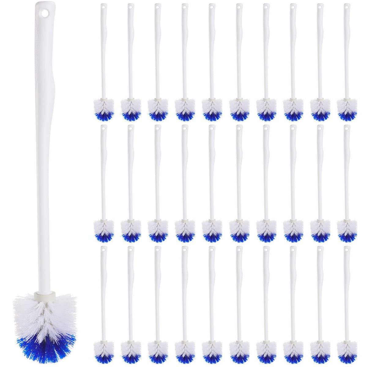 Willinglong 30 Pcs Toilet Bowl Brush 18.5 Inch Plastic Handle,Blue, White