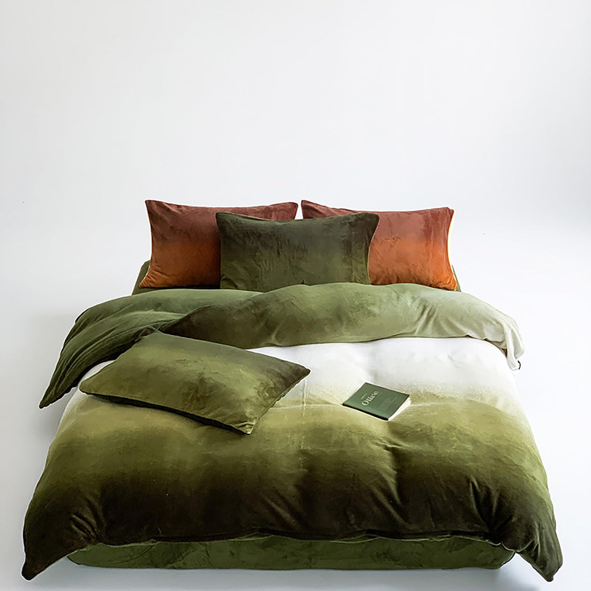 Luxlovery Green Gradient Velvet Comforter Full Fluffy Plush Flannel Bedding Set Full Men Women Army Green White Winter Warm Blan