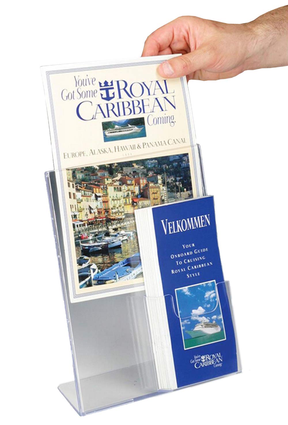 Fixturedisplays 8.5 X 11' Acrylic Sign Holder With Pocket For 4 X 9 Brochures, Slant Back - Clear 19013