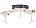 VIVO Electric Corner 75 x 63 inch L-Shaped Standing Desk, Memory Height Adjustment, Light Wood Top White Frame, DESK-E3CTC-75
