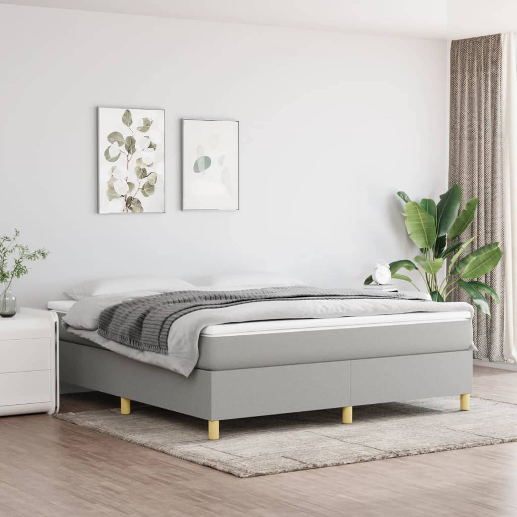 vidaXL Bed Frame, Double Platform Bed with Mattress, Mattress Foundation with Plywood Slats Support, Light Gray 72&quot;x83.9&quot; California King Fabric