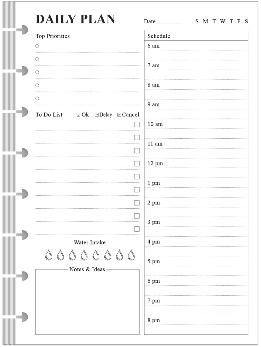 Zgmj Undated Daily Planner Refill - A5 Day Planner Insect To Do List, 100 Sheets/200 Pages Planner And Lined Refill, 8-Disc Disc