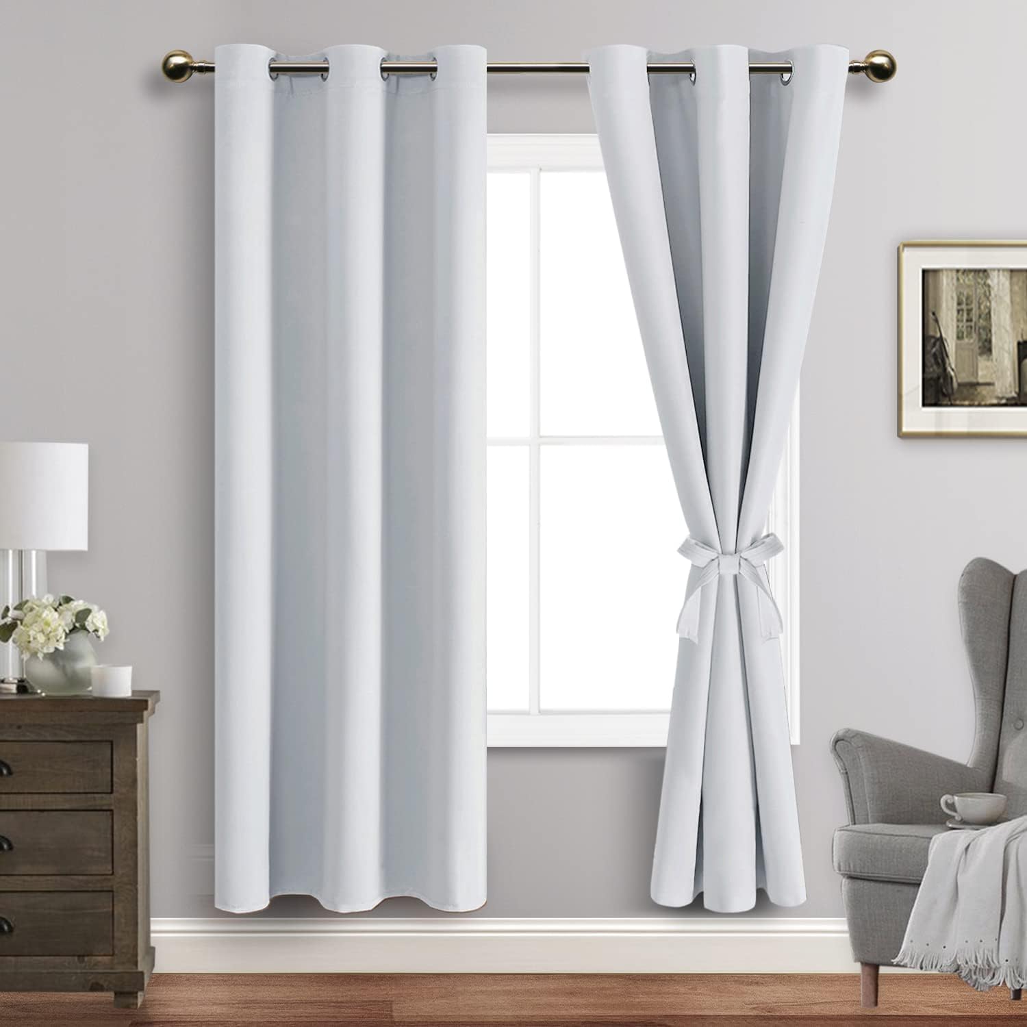 Jiuzhen Greyish White Blackout Curtains For Bedroom - Light Blocking And Noise Reducing Grommet Curtains For Living Room Darkening Curtains, Set Of 2 Window Curtain Panels, 38 X 72 Inch Length