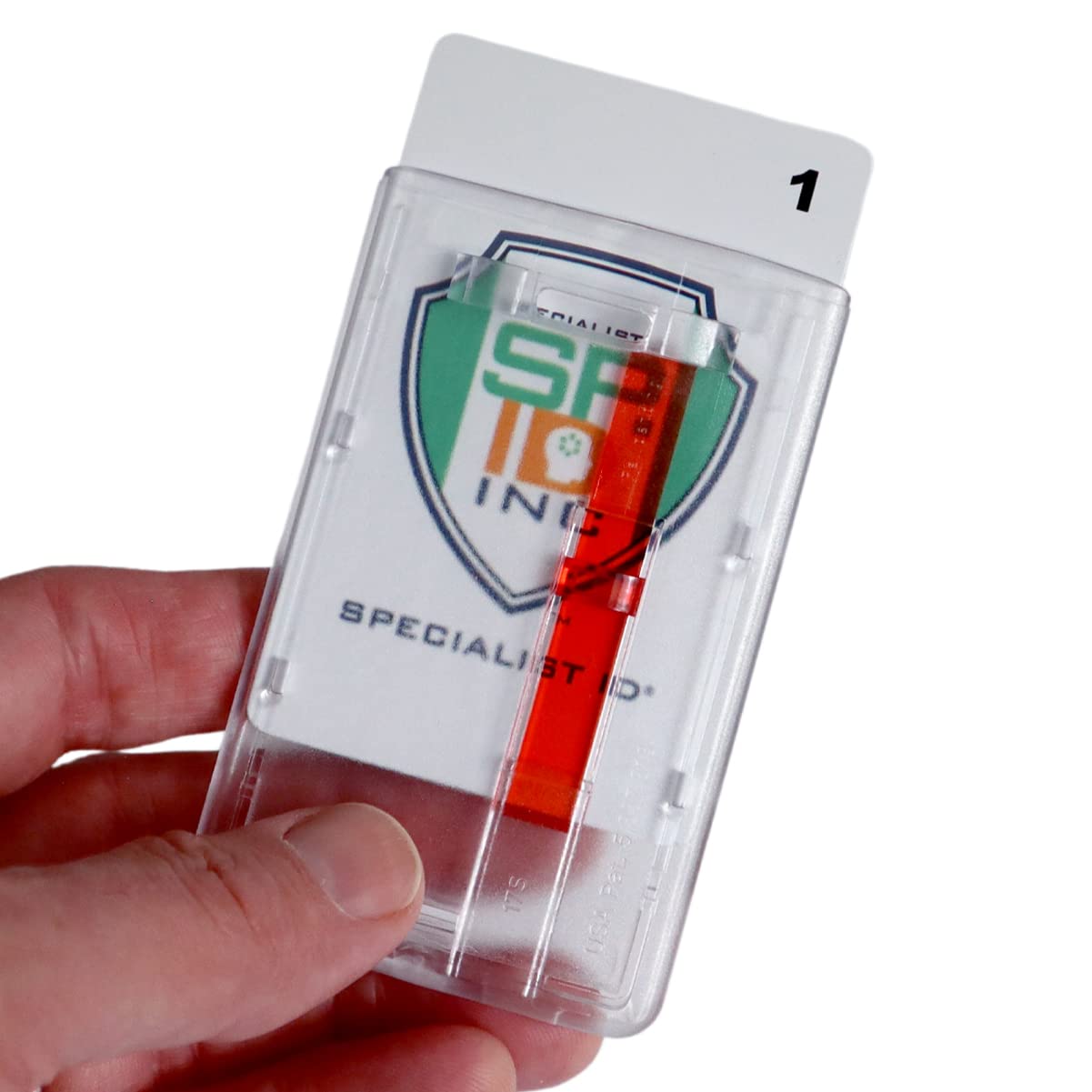 Frosted Vertical Rigid Badge Holder I.D. Card Dispenser With Easy Access Red Extractor Slide By Specialist Id, Sold Individually