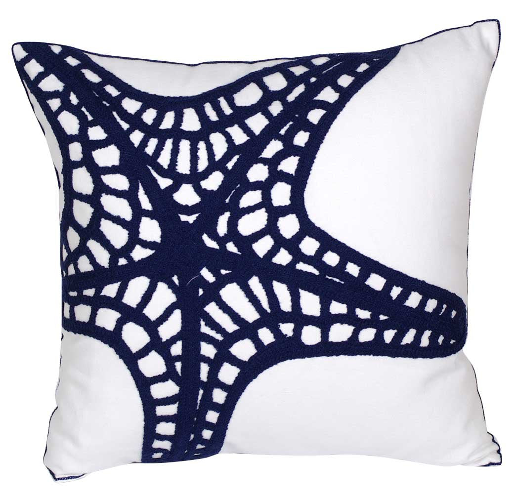 Decopow Embroidered Nautical Decor Pillow Cover,Square 18 Inches Decorative Canvas Pillow Cover For Nautical Style Deco By (Navy