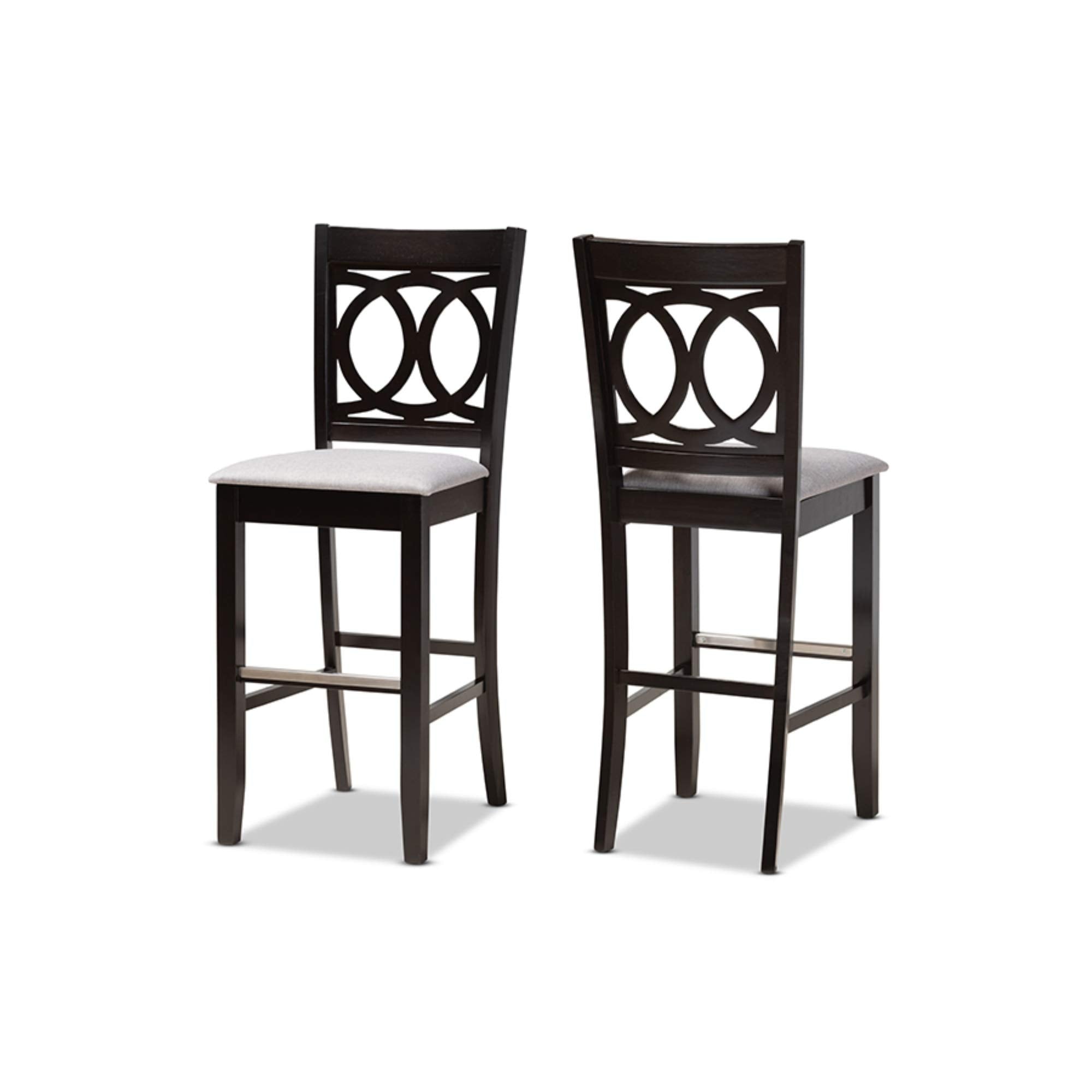 Baxton Studio Carson Modern and Contemporary Grey Fabric Upholstered and Espresso Brown Finished Wood 2-Piece Bar Stool Set