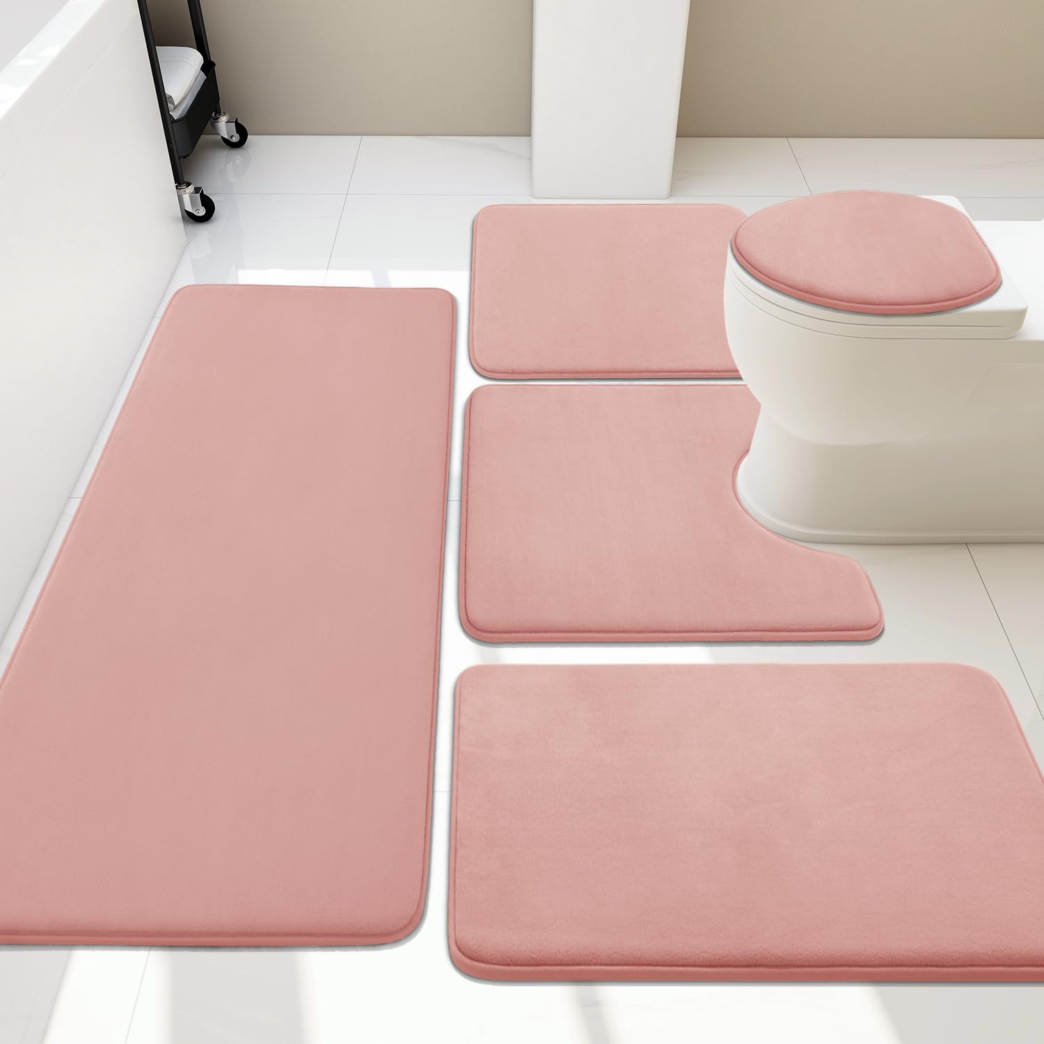YIHOUSE Bathroom Rug Set 5 Piece, Memory Foam Bath Mat Set, Super Absorbent Bath Mats for Bathroom - Non-Slip & Washable Bathroo