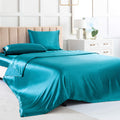 Satin Bed Sheets King Size Sheets, Teal Silk Sheets, 4 - Pieces Soft Bedding Set With 1 Deep Pocket Fitted Sheet,1 Flat Sheet,2