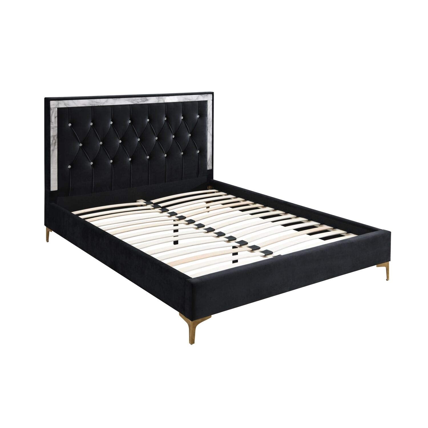 Acme Rowan Crystal-Like Tufted Fabric Queen Platform Bed in Black