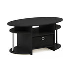 Furinno Jaya Simple Design Oval Coffee Table with Bin for Living Room, Americano/Chrome/Black