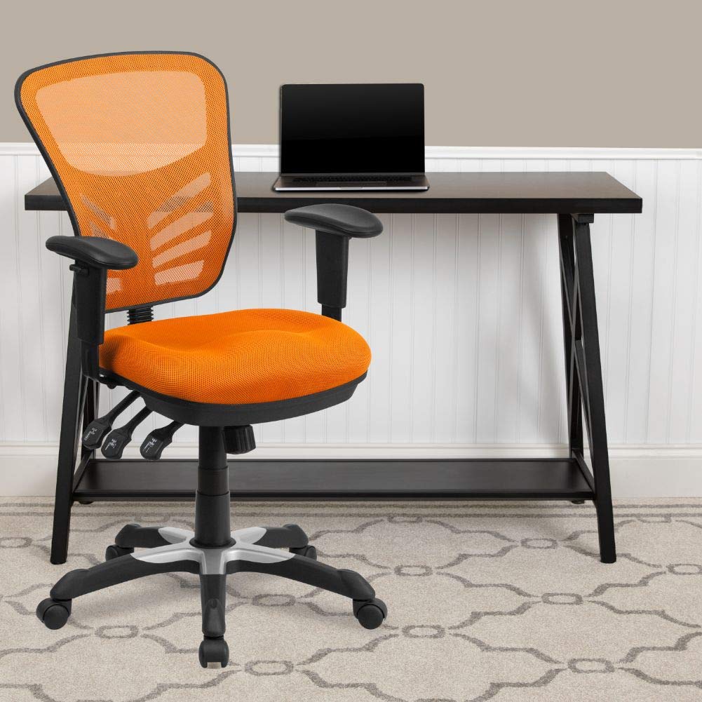 Flash Furniture Nicholas Mid-Back Swivel Office and Gaming Chair, Ergonomic Mesh Office Chair with Adjustable Lumbar Support and Height, Orange