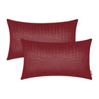 BRAWARM Faux Leather Pillow Covers 12 X 20 Inches, Deep Red Leather Pillow Covers Pack of 2, Crocodile Leather Decorative Lumbar