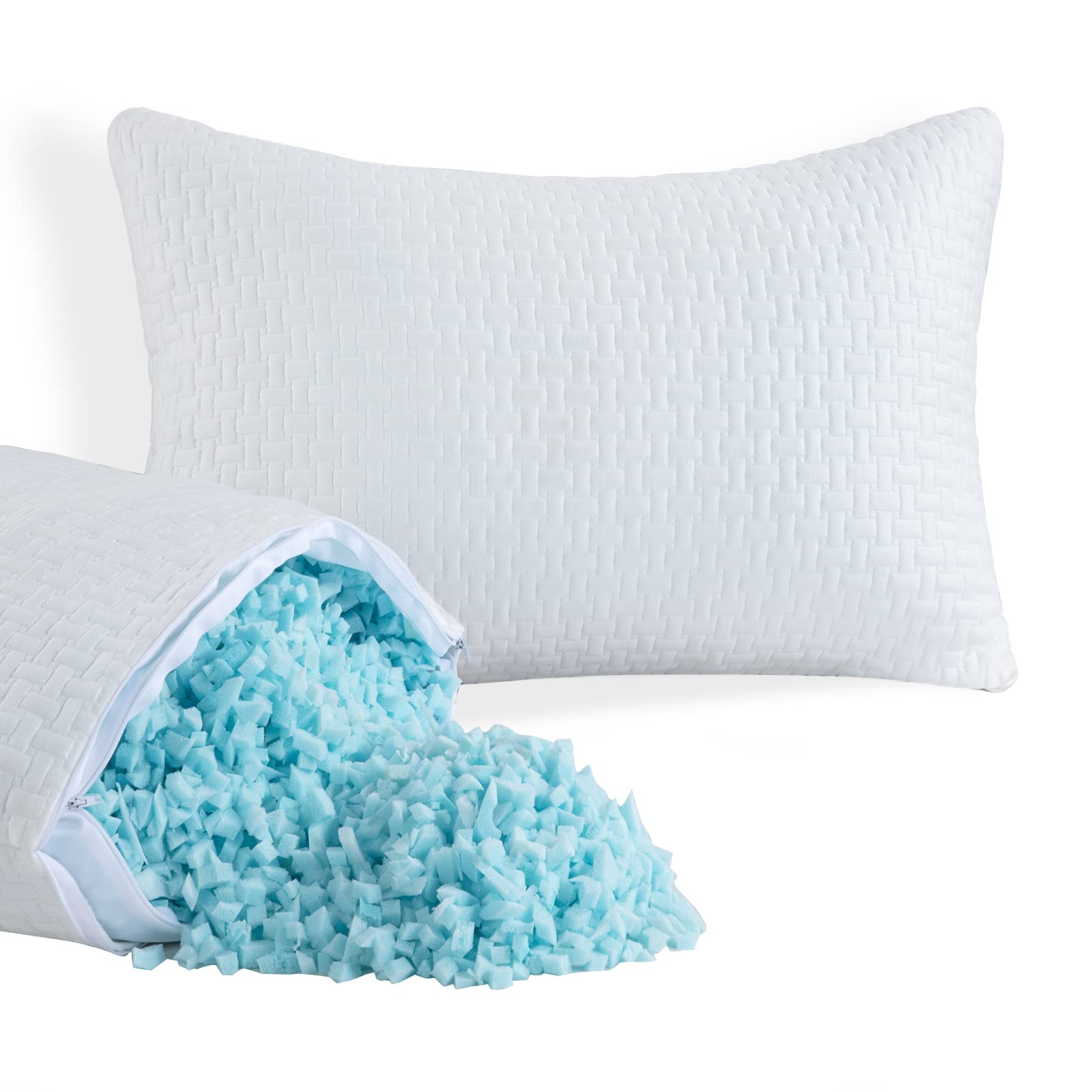 HOMBYS 2 Pcs Extra Firm Bed Pillows for Sleeping, Shredded Memory Foam Pillows King Size, for Side, Back, Stomach Sleepers,40% V