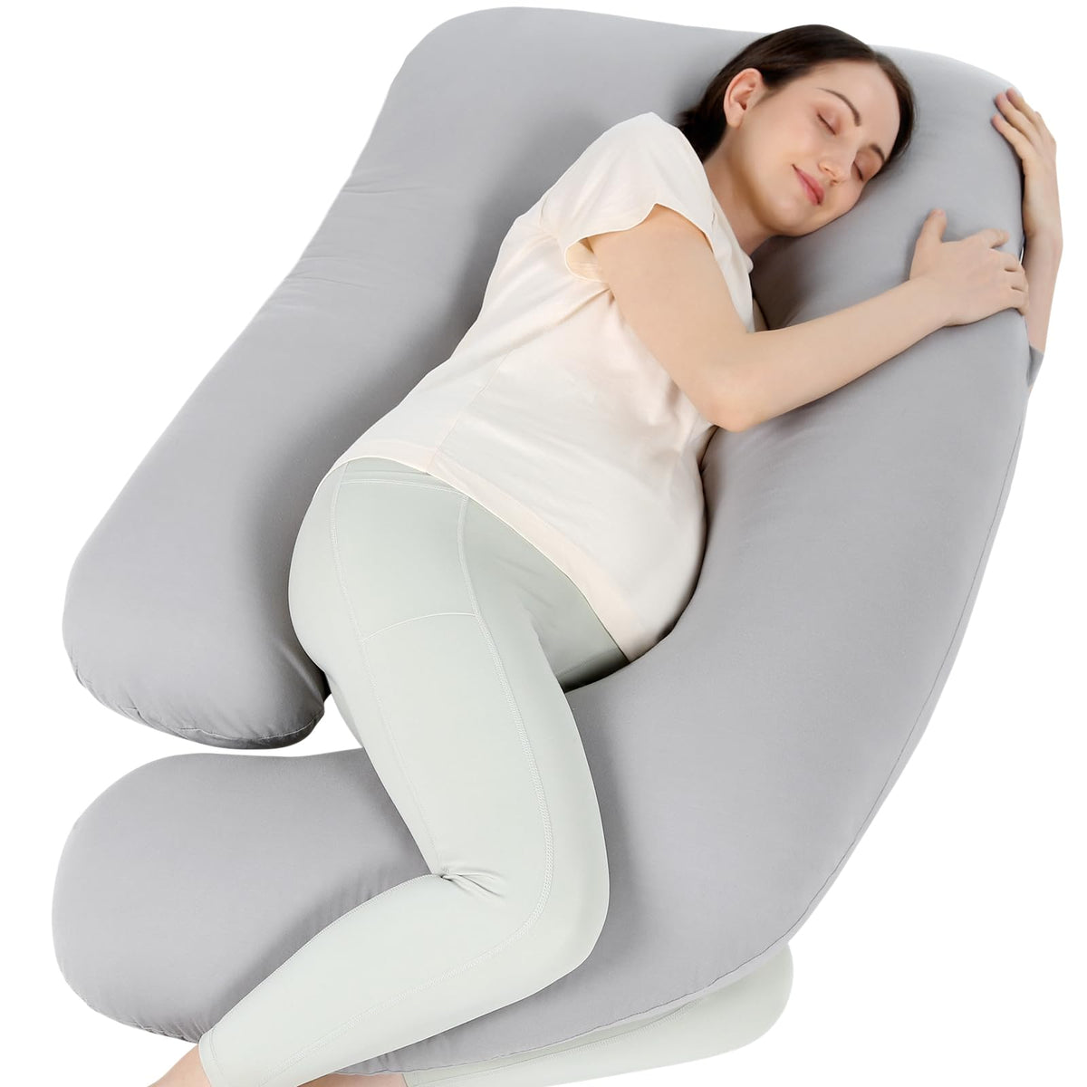 Momcozy Pregnancy Pillows For Sleeping, U Shaped Full Body Pillow For Pregnancy Women With Removable Jersey Cotton Cover, 57 Inc