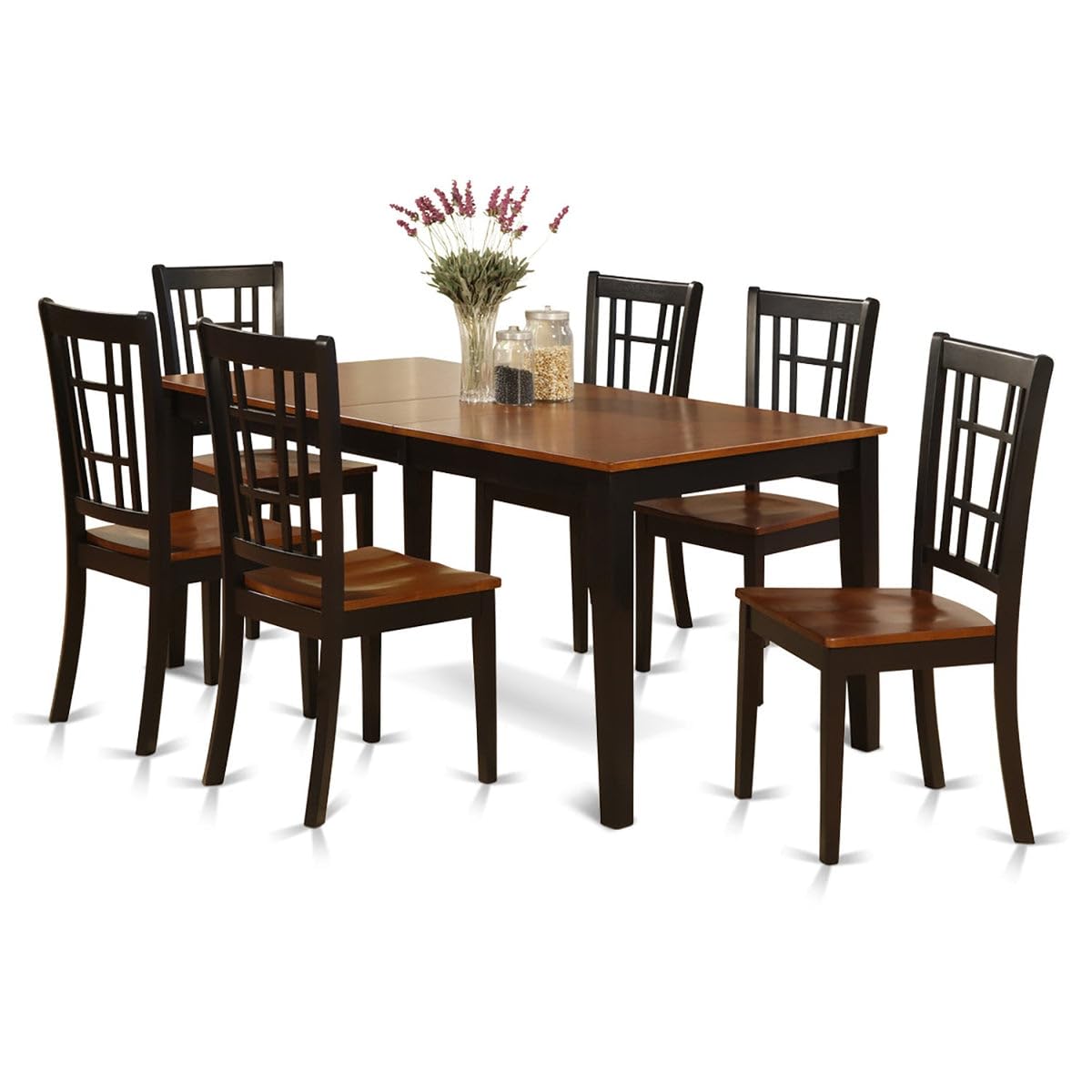 East West Furniture NICO7-BLK-W 7 Piece Kitchen Set Consist of a Rectangle Table with Butterfly Leaf and 6 Dining Chairs, 36x66 Inch